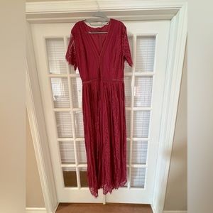 Crimson maxi dress with lace detail